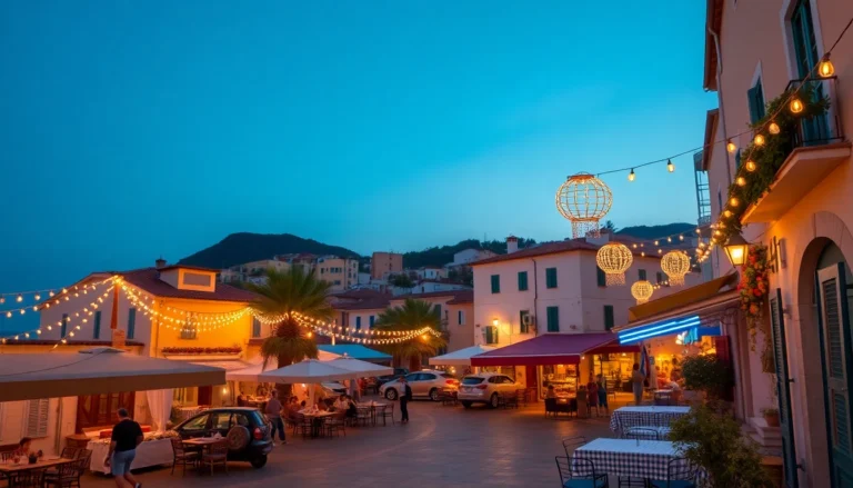 Serata di festa estiva in un borgo di Ischia con luci e atmosfera mediterranea